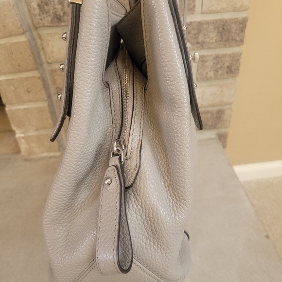 Michael Kors Soft Pebbled Leather Triple Compartment Gray Leather Satchel Purse - Picture 5 of 11